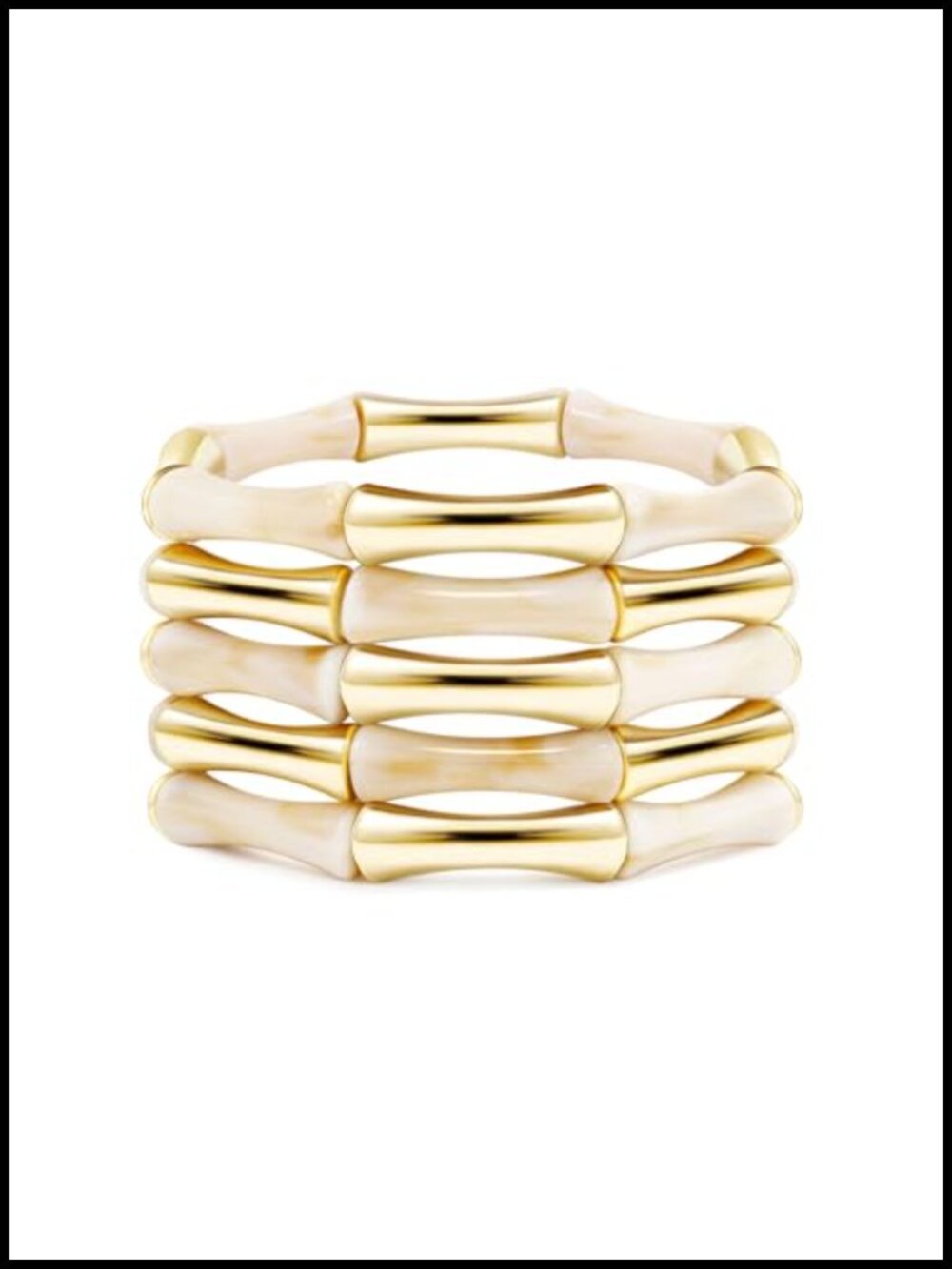 Gold Plated Tube Acrylic Bead Stretch Bangle Bracelets for Women Stackable
